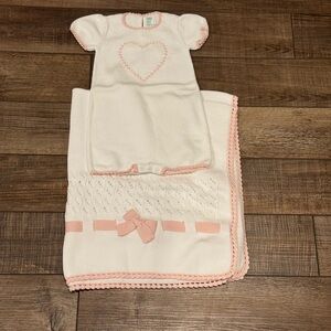 Baby Little Threads Knit Heart Romper Baby Girl Pink White 100% Pima Cotton EUC